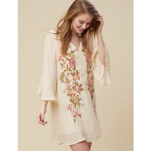 Altar'd State | "Rina" Cream & Floral Boho Bell Sleeve Mini Dress